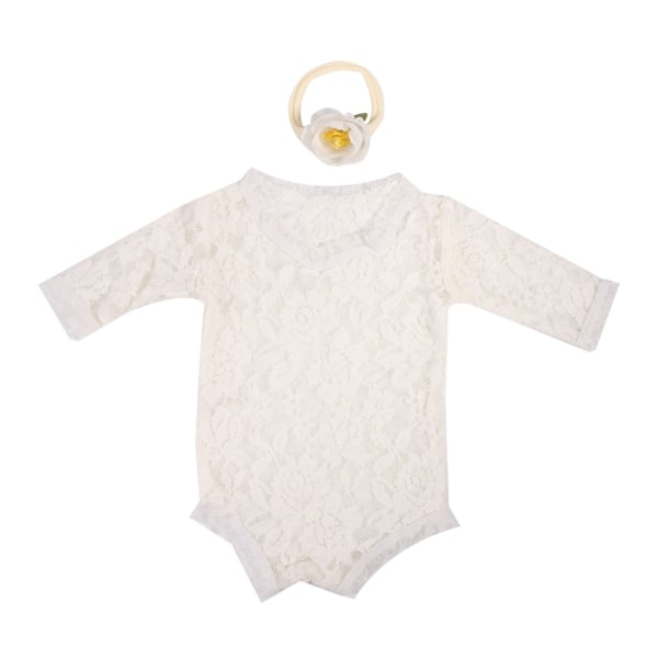 Nyfødt Photoshoot Rekvisitter Blomster pannebånd Blonde Jumpsuit Baby Photo Suit kostyme