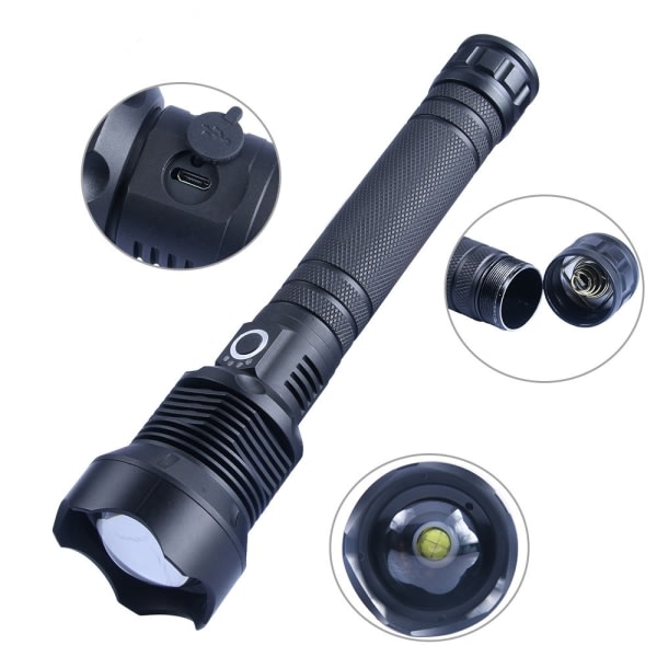 Ficklampa - USB-uppladdningsbar infällbar fokuseringsficklampa