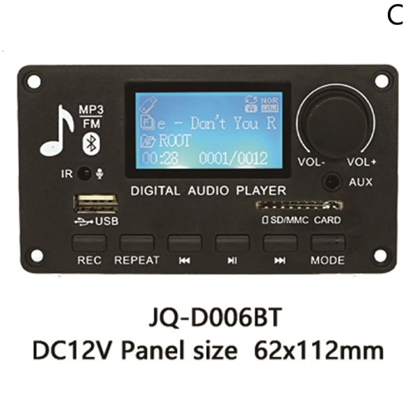 DC12V MP3 Decoder Board Bluetooth Bil MP3-spelare USB inspelning JQ-D006BT