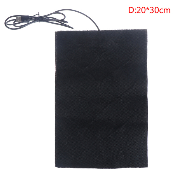 7 Størrelser USB Varme Kulfiber Varmepuder Opvarmet Jakke Frakke Vest Sort 20*30cm Black 20*30cm