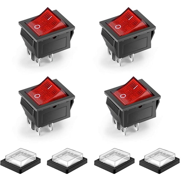 Punainen 4-nastainen On/Off vipukytkin, 4 kpl, DPST, 250V 16A, vedenpitävä, mini vene LED-valo