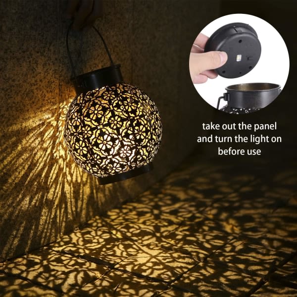 Sollyktor for utendørsbruk, dekorative metallhengende LED-lamper, sollamper, IP44 vanntett, automatisk på/av, pakke med 2