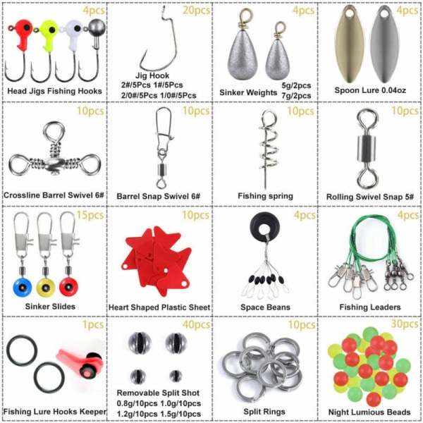 188 st/ set Havsfiskeredskap Box Kit Set med flera tillbehör av Jig-krokar svart