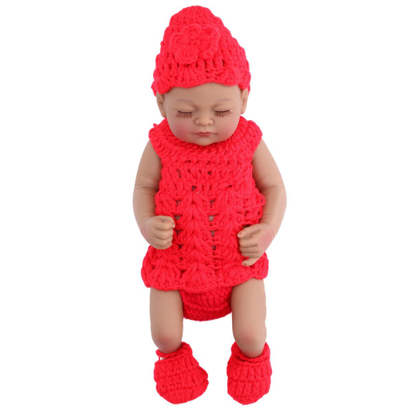 Naturtrogna baby 10 tums mjuk silikon nyfödd pojke spädbarnsdocka med vackra kläder Barnleksak Röda kläder med skor