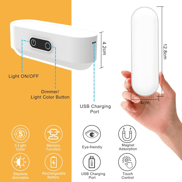 LED Garderobslampe Dimbar Oppladbart 2000mAh Trådløst, LED Stripe