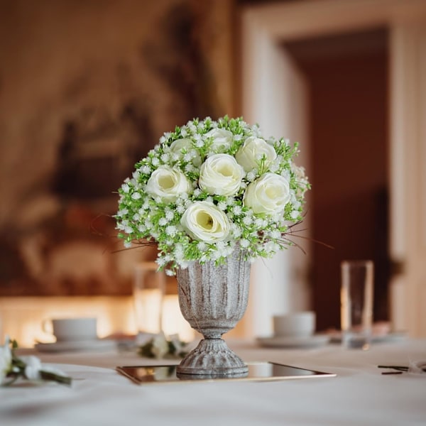 11.02 TOMMER Kunstig Rosebukett, Kunstig Silke Gypsophila til Bryllup og Hjemmedekor (Rosa) pink rose