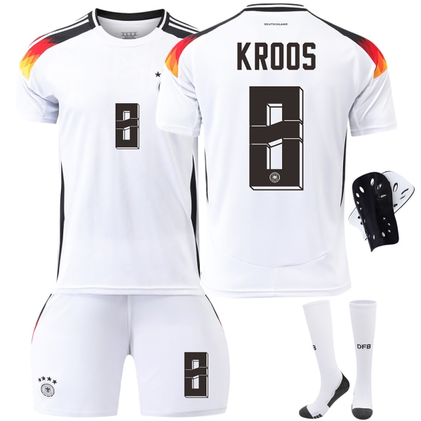 Tyskland Hemma EM 2024 Jersey Fotbollströja Barn Herr Kit Nr.8 KROOS With socks+protective gear XS