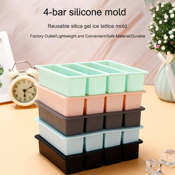 1 stk 4 gitter lang isbit silikoneform firkantet form DIY C Blå onesize Blue onesize