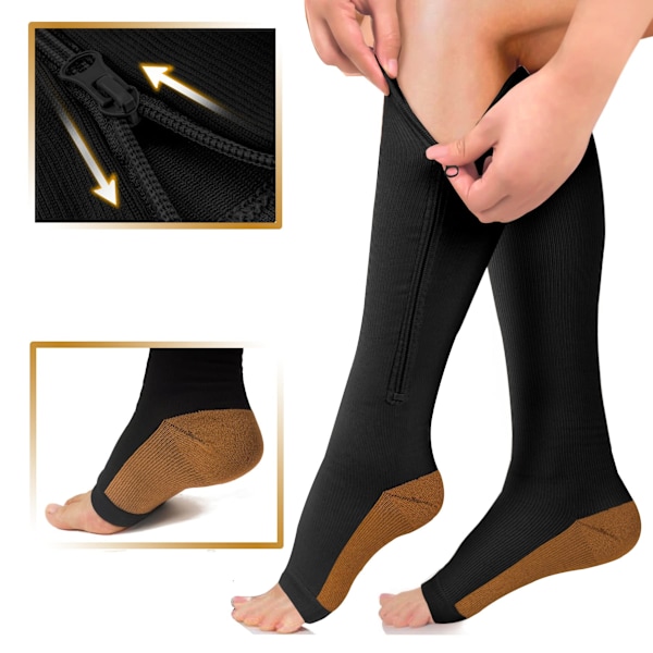 Kompressionsstrumpor med dragkedja 1 par Svart Black L/XL