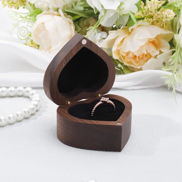 Wedding Ring Box Engagement Ring Box Heart Engagement Ring Holder Box, Wooden Ring Case Ring Gift Box