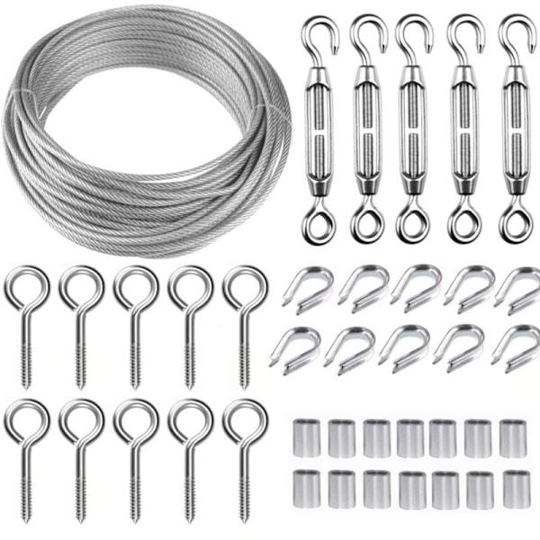 30M/2mm Rostfri Vajer Kit med M5 Spännare för Växter, Klädlina, Räcken