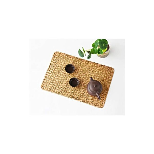Set med 4 Wicker Bordstabletter, 43 x 30 cm, Rektangulära Bordstabletter i Rotting, Bordstabletter av Naturligt Sjögräs för Middag/Soffbord