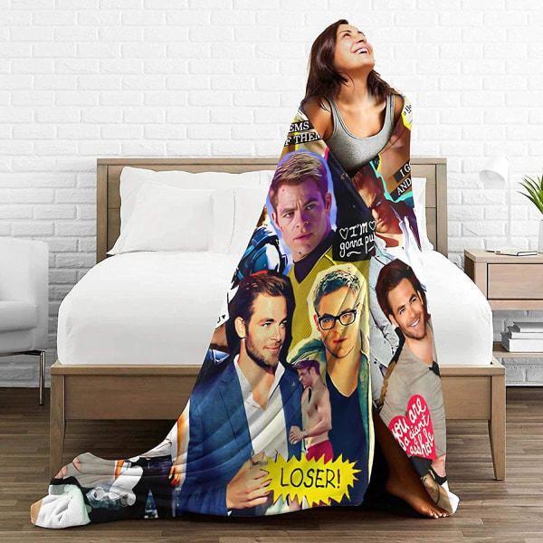 Chris Pine Blød og behagelig varm fleece tæppe til sofa, kontorsseng, sovesofa, hyggelig fluffy plys sengtæpper, strandtæpper-e282 50x40in 125x100cm