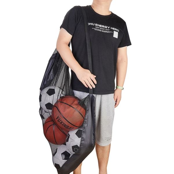 Nylon sportsnett med stor kapasitet, basketball, fotball leketøy, svart L Black L