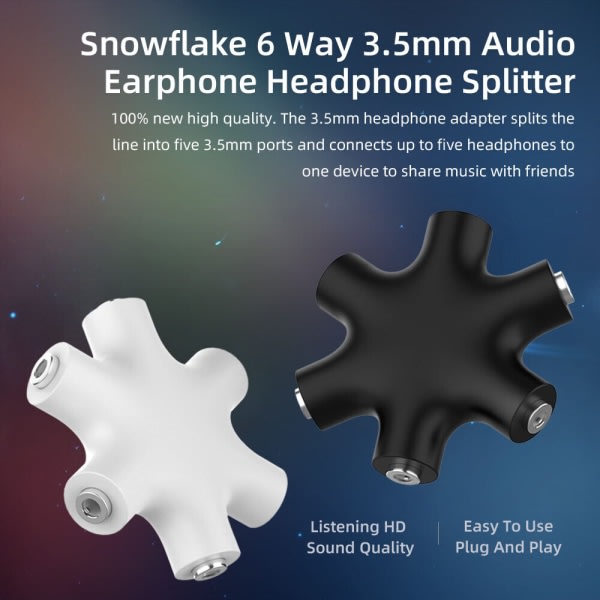 3,5 mm aux-liitin Multi Hörlurar Headset Hörlurar Audio Splitter Adapter 5-vägs Valkoinen White