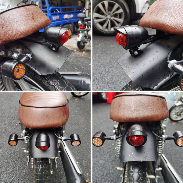 1 Pack Motorcykel Bullet Bakljus med Licensskylt Röd Stopp Bakljus Vattentät Metall Plast Retro Bakljus Silver