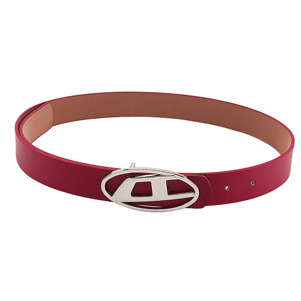 Mode Vintage D Brev Kvinnor Pu Bälten Oval Metal Snap Spänne Röd One Size Red One Size