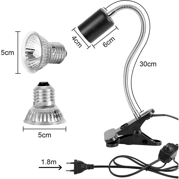 Skildpadde Varmelampe Kit Reptil Varmelampe med 2 Uva Uvb-pærer 25w 50w Lang Base Skildpaddelampe 360 Rotation til Skildpadde Reptil Firben Slanger Ch