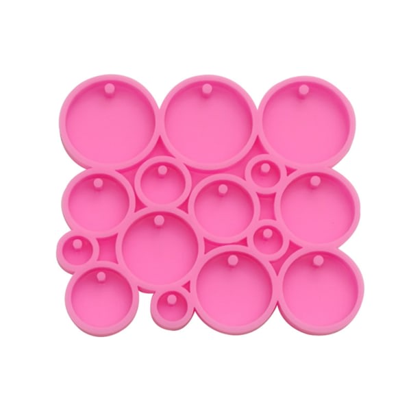 Glansigt molds Många ympyräläpimitta 5 /3,3/2,3/1,7/1,2 cm Hartsi Silikon Nyckelring Molds hål DIY Craft Pink