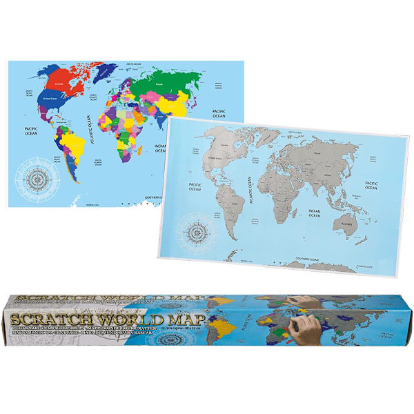 Skrabekort Verdenskort / Scratch Map - 88x52cm Multifärg