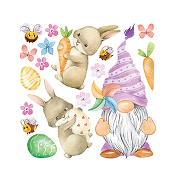 Happy Easter Vindu Dekal Gnome Kanin Egg Vegg Dekal Statisk Glass Dekaler Selvklebende Kjøleskap Klistremerker null - C
