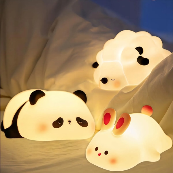 LED nattlampa söt får panda kanin silikonlampa USB uppladdningsbar timing sänglampa dekoration barn baby nattlampa födelsedagspresent Hippo