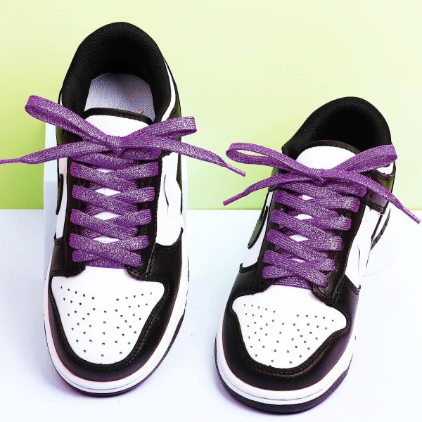 Par glitterskosnören för sportskor och träningsskor, färgade platta skosnören 10 mm breda（lila） lila CDQ