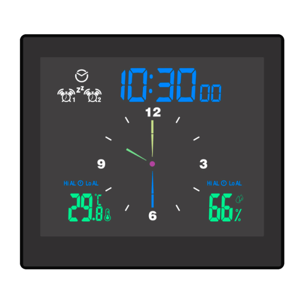 5-tommers veggdusjklokke Digital Timer Alarm Temperatur Luftfuktighet Svart One Size Black One Size