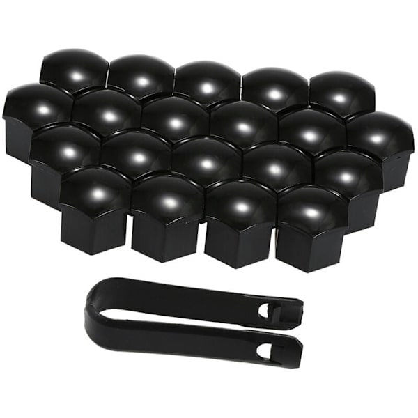 Universal Wheel Nut Covers - 20 pcs, Black, 21mm