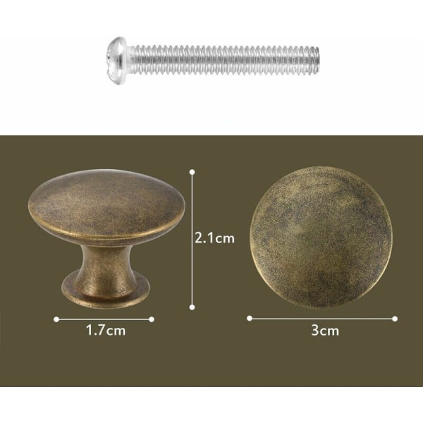20x vintage dörrknoppar 30 mm mässing, möbelhandtag dekorativ rund knapp med skruvar för byråskåp Möbelskåpsdörr