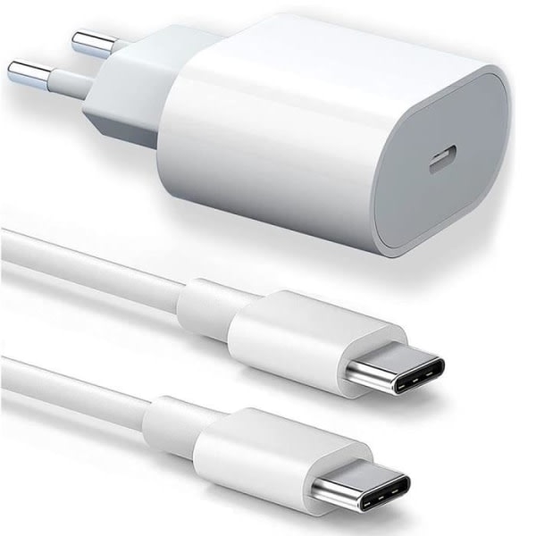 20W USB-C hurtiglader + 20W 1M USB-C til USB-C-kabel for iPhone 15 Pro Max - iPhone 15 Plus - iPhone 15 Pro - iPhone 15-WELLNGS