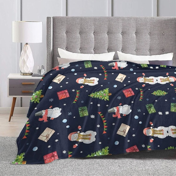 Hauska joulukuusi Snögubbe lahja fleece-peitto kevyt pehmeä mukava vuodesohva olohuone kaikki vuodenajat-p322 50x40in 125x100cm
