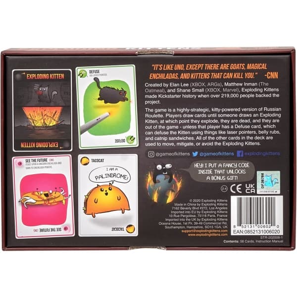 Exploding Kittens - Morsomt familiespill med 56 kort