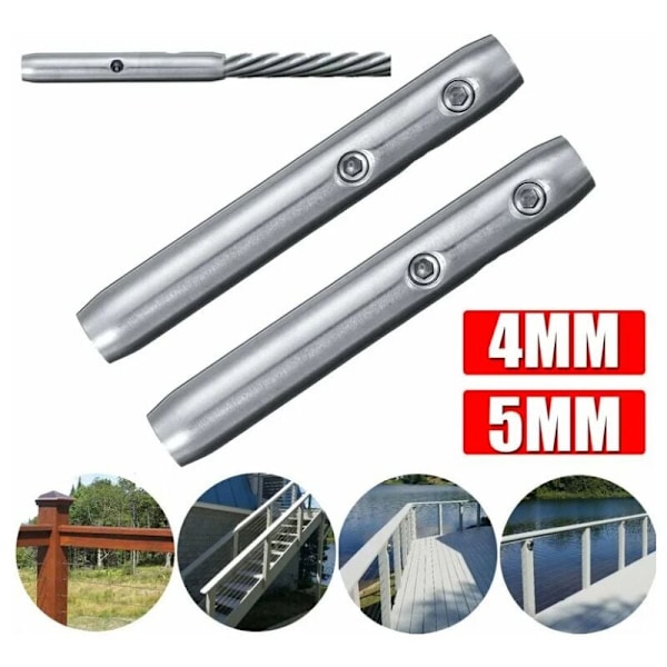 Ruostumaton teräs T316 vaijerikiristinsarja portaikon köysille, 4 mm ja 5 mm (2 kpl)