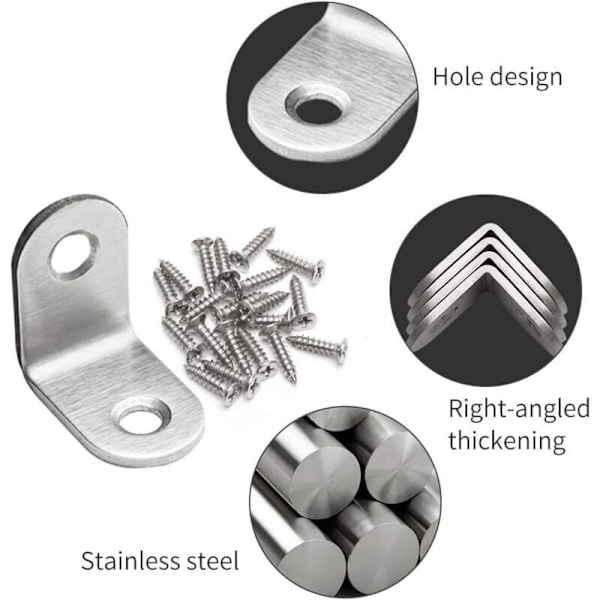 90 asteen kulmakiinnike 20 x 20 x 16 mm L-muotoinen metallinen ruostumattomasta teräksestä valmistettu kulmatuki puukalusteiden kaappien tukemiseen, 20 kpl.