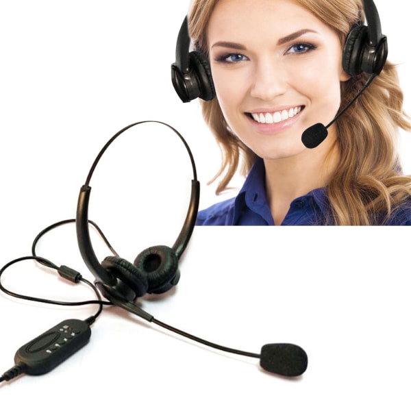 USB-hörlurar med brusreducering, trådbundna, mikrofon, Universal USB-headset med mikrofon för PC/laptop/dator