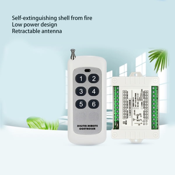 Trådløst fjernkontrollsystem for DC 12V 6-kanals RF 315/433MHz, 2000m rekkevidde, sender + mottaker - 315MHz