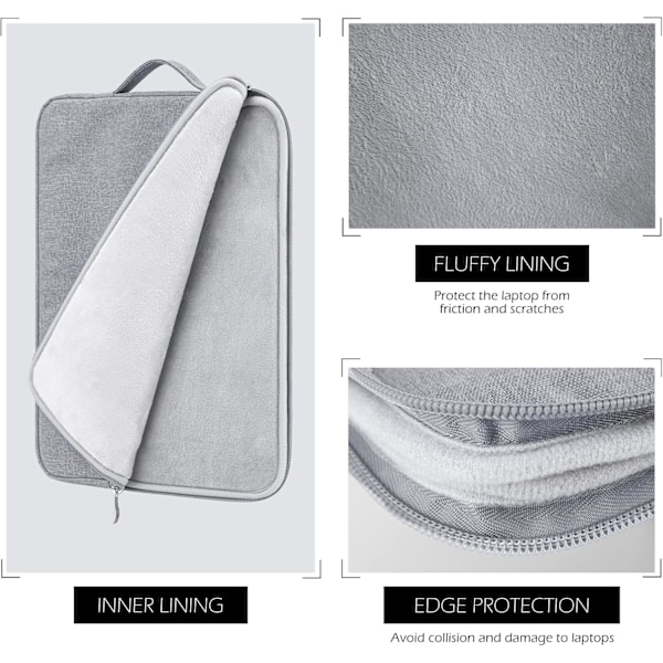 13-tommers bærbar PC-veske Vanntett Myk Porteføljeveske Beskyttelse for MacBook Air 13 M2 M1 A2681 A2337 A2179(2018-2022)/MacBook Pro 13 M2 M1 A2338 Grå