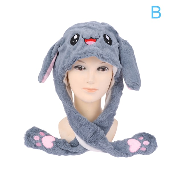 Kvinnors rörliga kaninöron hattar med lampor Flickor Vinterplysch Grey B Gray B