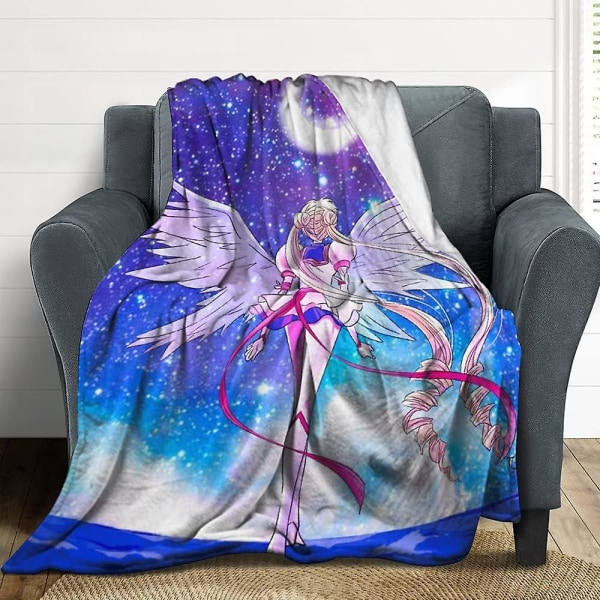 Sailor Moon Flanell teppe - Koselig teppe for sengetøy Anime Fans Gave (blå)-blå-n511 50x40in 125x100cm