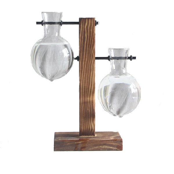Hydroponiska växtvaser Vintage Blomkruka Transparent Vas Träram Glas Retro B