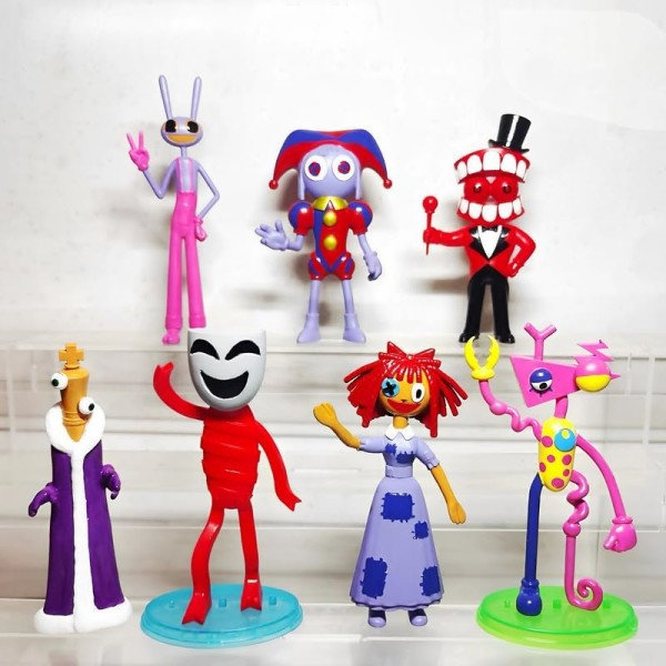 7-pakks sett med fantastiske digitale sirkusfigurer, digitale sirkus actionfigurer skrekk tegneseriefigurer actionfigurmodell 7 stk