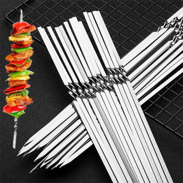 Grillspyd i rustfritt stål - Grillspyd - Kebab - BBQ - Kjøkken - Enl Silver - 10 STK