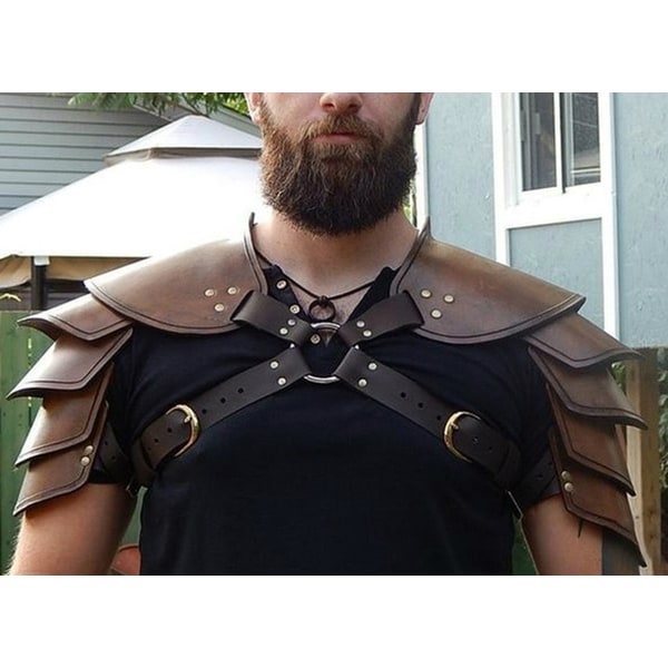 Betterlifefg-Medieval Viking Läder Dubbel Shoulder Armor Steampunk Vintage Läder Sele Retro Spartacus Warrior Gladiator Läder Armor