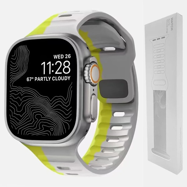 Silikoniranneke Apple Watchille 49mm 44mm 45mm 40mm 41mm 42mm 38mm Ultra 2 Sport Correa Armband iwatch Series 9 8 7 6 5 s yellow gray-BOX