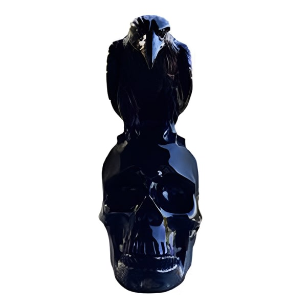 Korp på skalle Heminredning gotisk kråka på skalle Staty Halloween Black