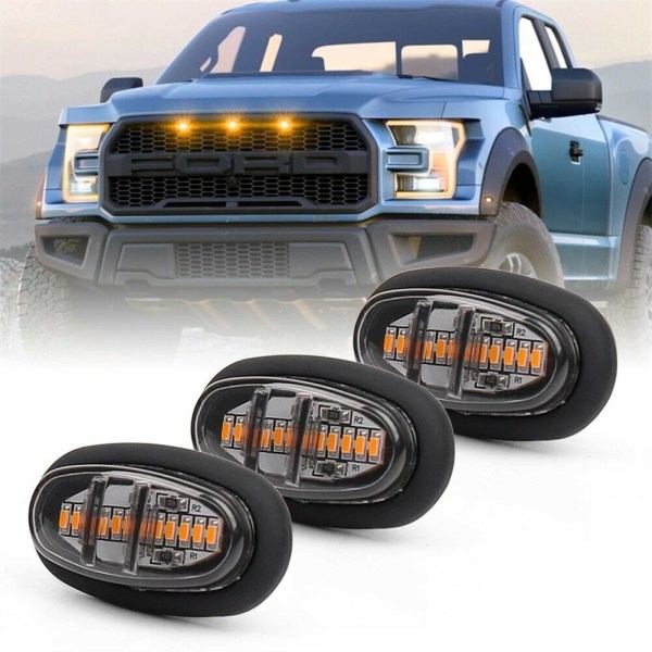 3 stk Raptor Style røkt linse rav LED-grill kjørelys for
