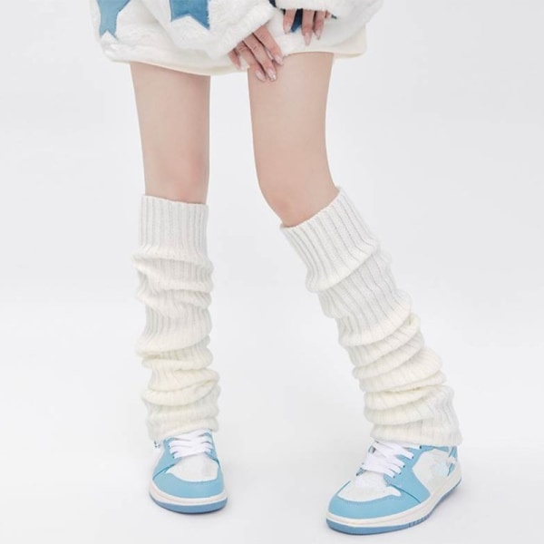 Lange sokker til damer, høst vinter benvarmere strikkede fodvarmere White ONESIZE White ONESIZE