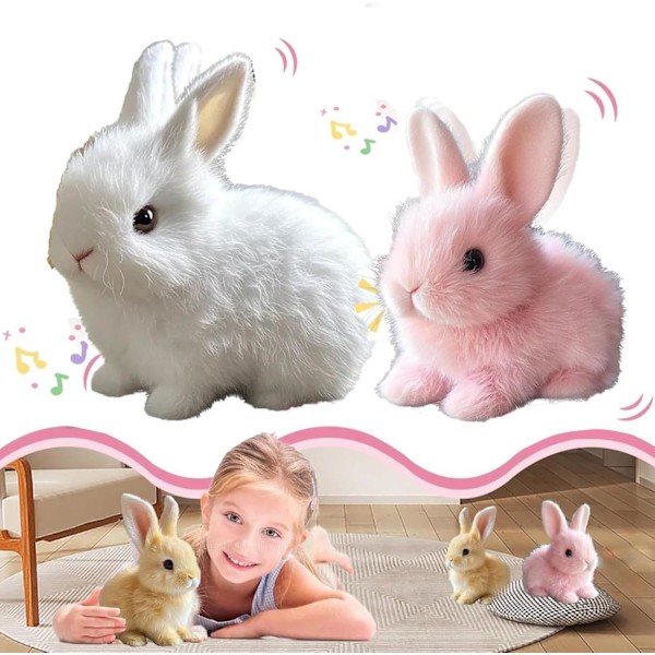 Interaktiv Hoppande Kaninleksak, Realistisk Elektrisk Kaninpresent till Påsk, Rosa white