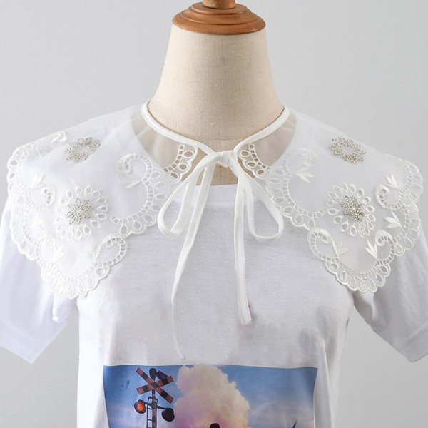 Kvinners Gjennomsiktig Avtakbar Krage Sjal Diamant Perlet Broderte Blomster Sjal Embroideri Kappe